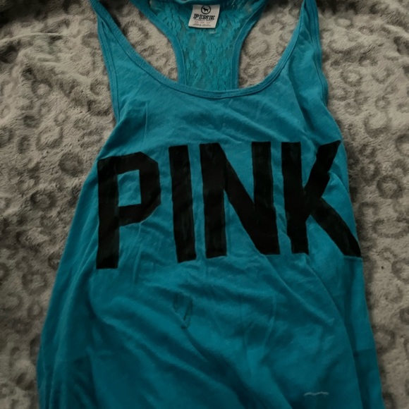 PINK blue lacey back tank top - Picture 1 of 2